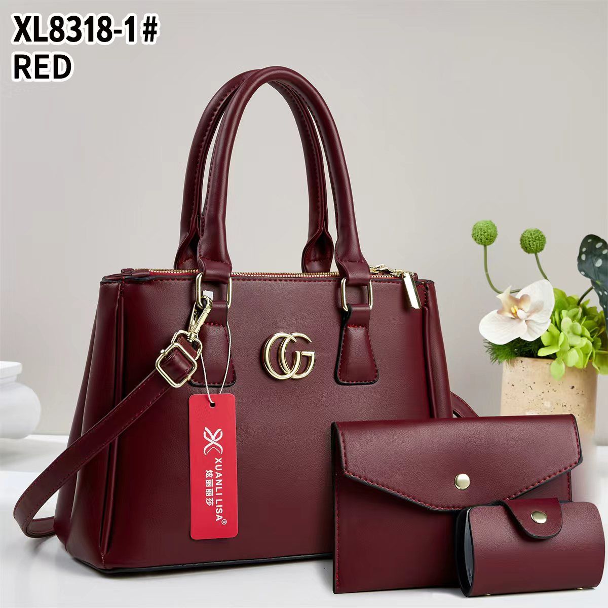 Luxury 4-in1 Classic Leather Handbag Set with Shoulder Strap & Matching Accessories