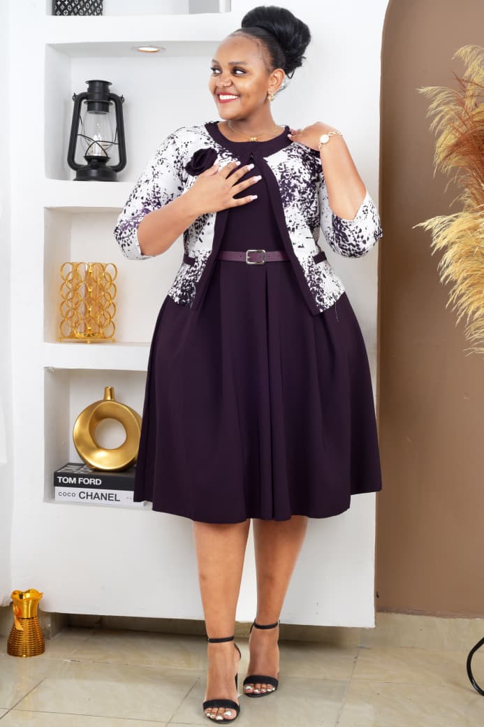Women’s Elegant Semi-Turkey Dress with Matching Coat – Classy Belted Midi Outfit Set
