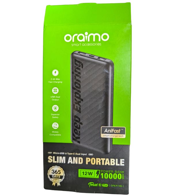 Oraimo 10000 MAh Slim Travellers Portable Power Bank