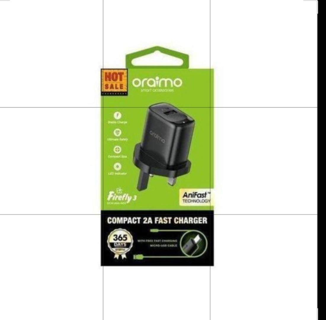 Original Oraimo Type C charger.With USB port to accommodate any other plugged in charger.With na LED indicator.