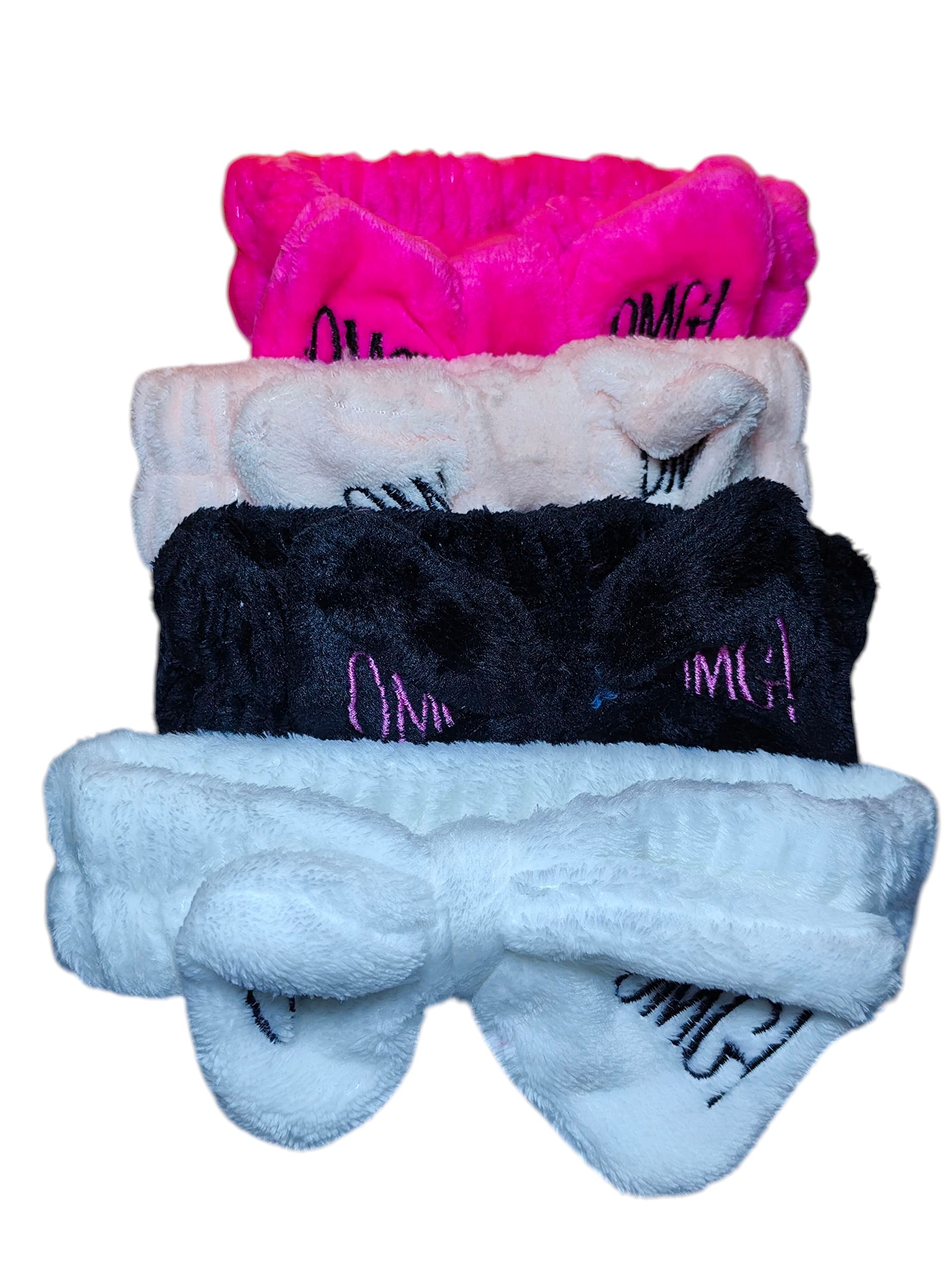 OMG Stretchy Velvet Bow Makeup Headband – Soft Spa Facial Hairband for Skincare, Cleansing, Face Wash & Beauty Prep
