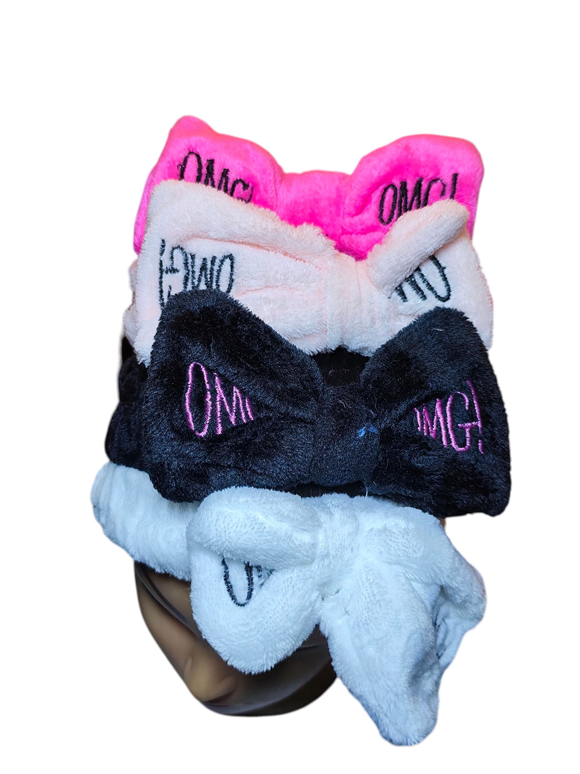 OMG Stretchy Velvet Bow Makeup Headband – Soft Spa Facial Hairband for Skincare, Cleansing, Face Wash & Beauty Prep