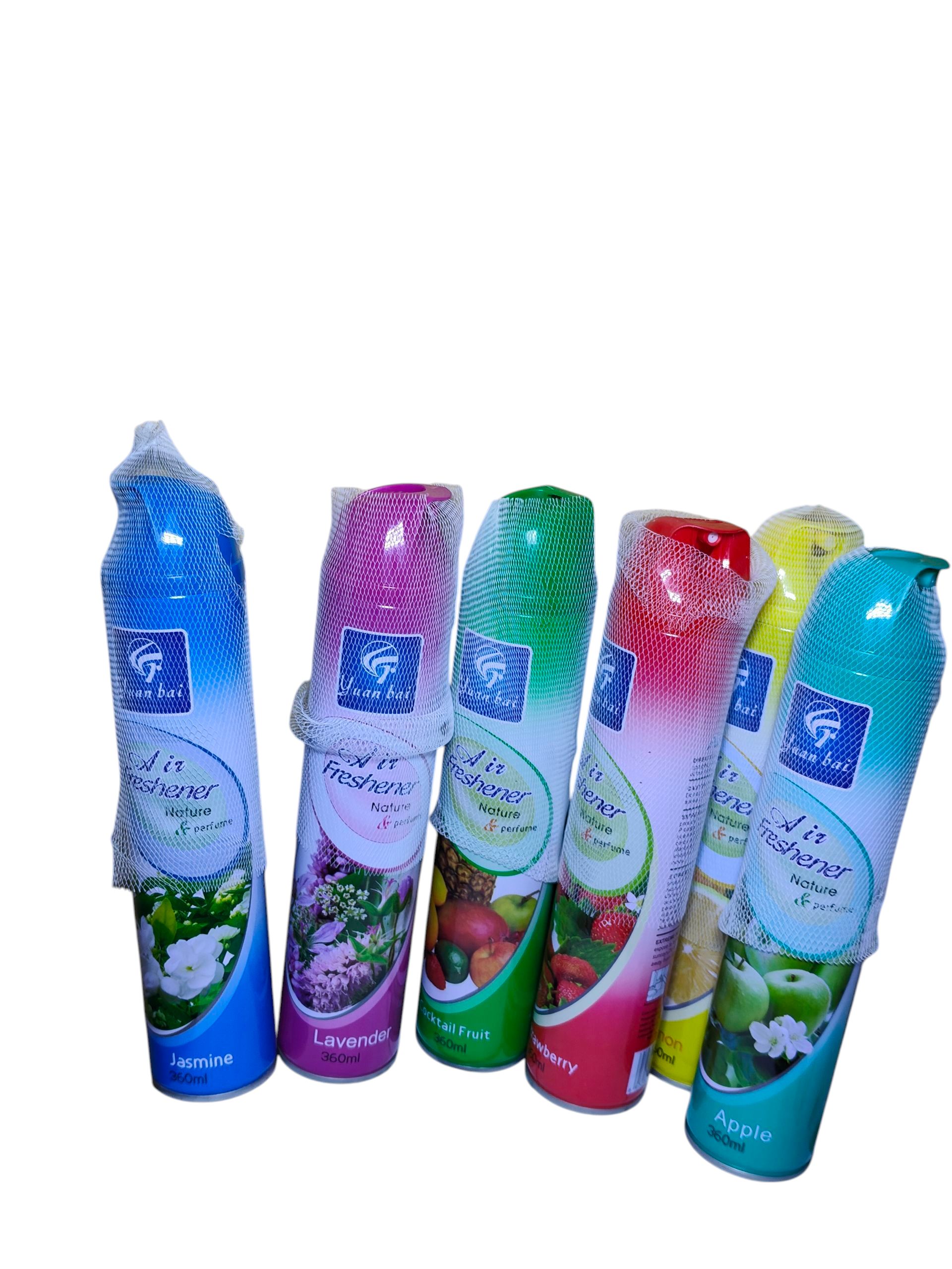 Yuan Bai Air Freshener Spray 360ml – Long-Lasting Room Fragrance for Home, Office, Car | Natural Scented Aerosol | Odor Eliminator | Lavender, Jasmine, Lemon, Apple, Strawberry, Fruit Cocktail