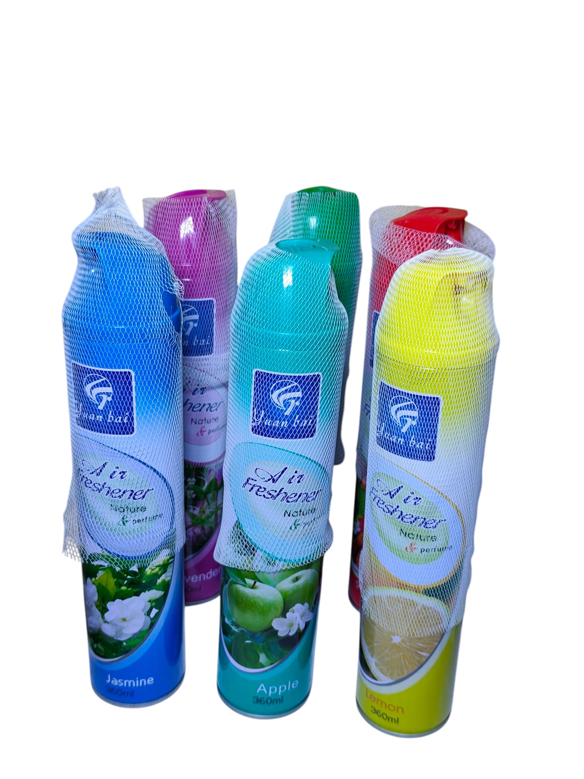 Yuan Bai Air Freshener Spray 360ml – Long-Lasting Room Fragrance for Home, Office, Car | Natural Scented Aerosol | Odor Eliminator | Lavender, Jasmine, Lemon, Apple, Strawberry, Fruit Cocktail
