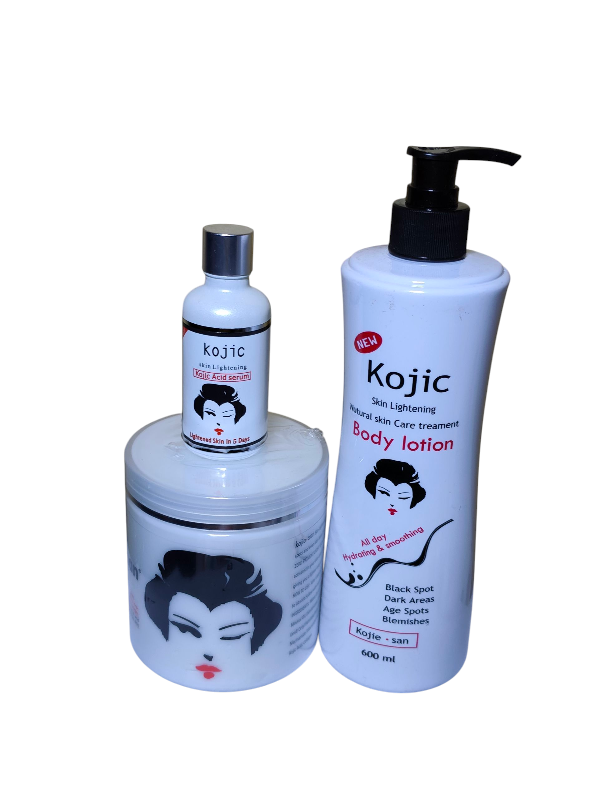 3 in 1 Kojic Skin Care Glow Kit – Kojic Acid Serum 50ml, Kojic Lotion 600ml & Kojic Cream 600g for Skin Brightening, Dark Spot Removal, Hyperpigmentation Treatment, Whitening & Radiant Glow