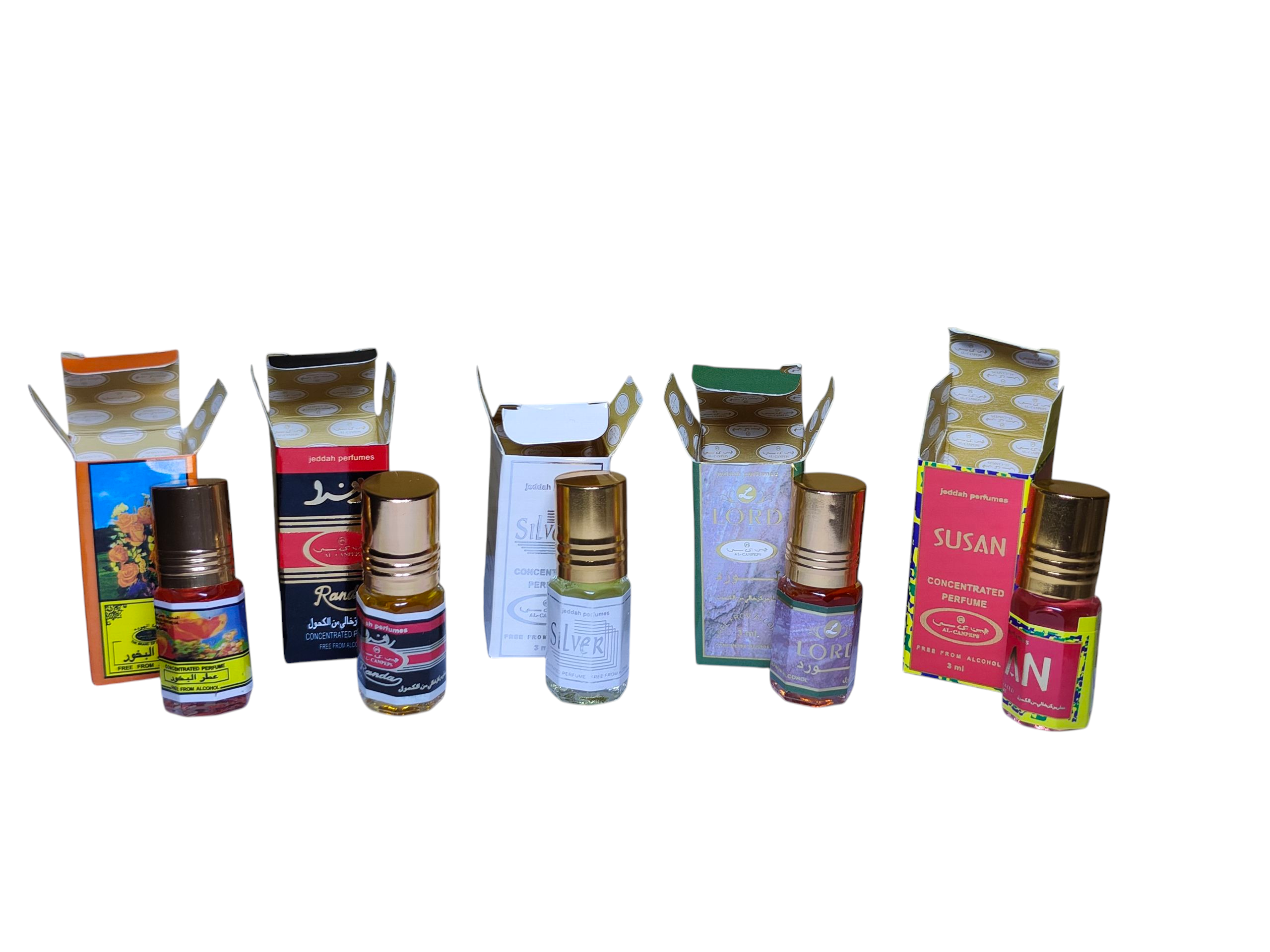 Jeddah Perfumes 3ml Concentrated Perfume Oil for Somalis – Long Lasting Arabian Fragrance in Silver, Randa, Lord, Bukhoor & Susan – Pocket Size Attar for Men & Women, Exotic Oriental Scents