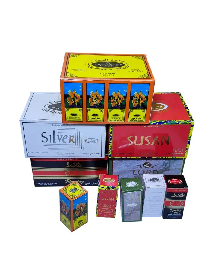 12-piece Jeddah Perfumes 3ml Concentrated Perfume Oil for Somalis – Long Lasting Arabian Fragrance in Silver, Randa, Lord, Bukhoor & Susan – Pocket Size Attar for Men & Women, Exotic Oriental Scents