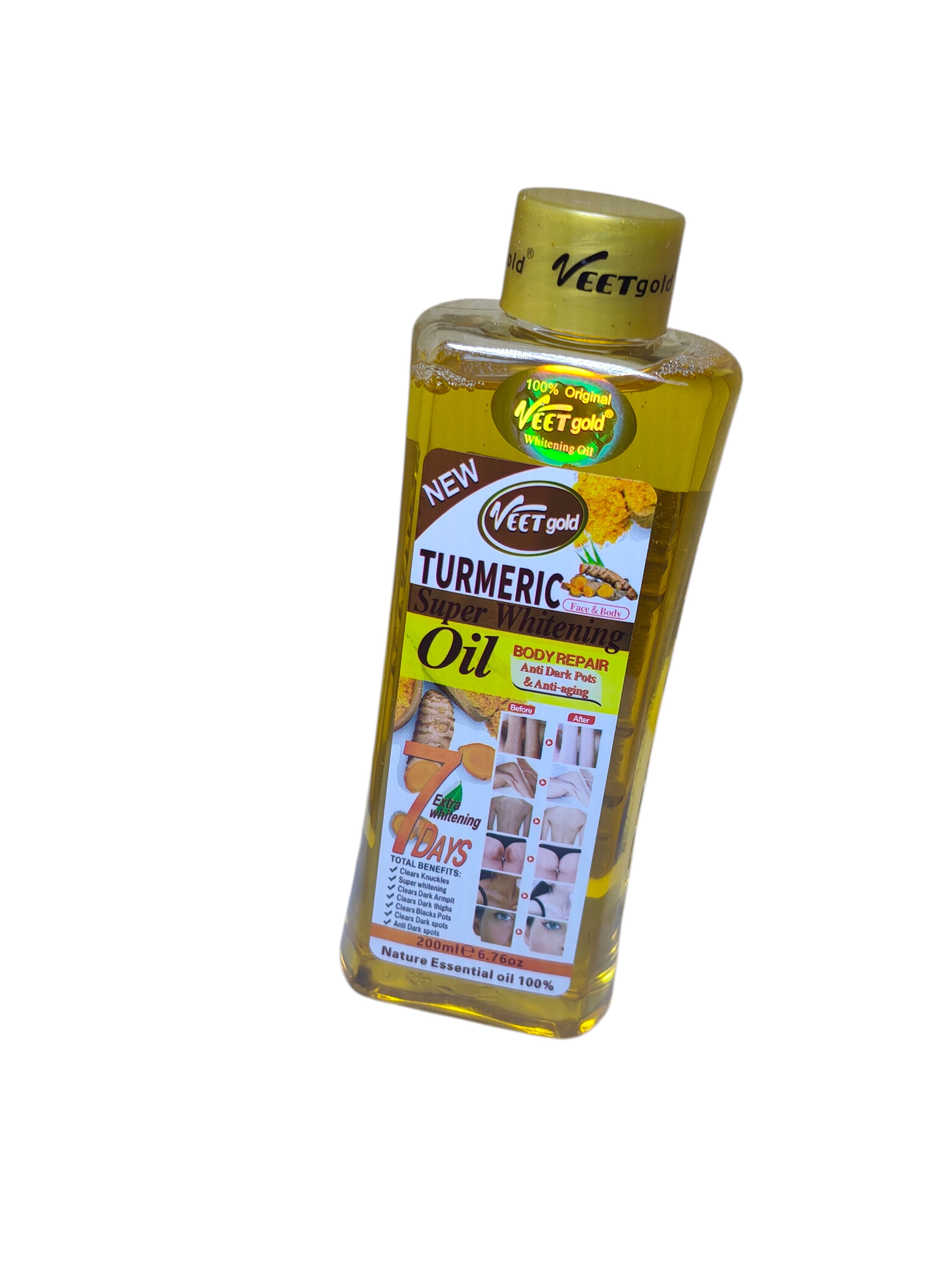VEETgold Turmeric Super Whitening Oil – Skin Brightening & Nourishing Body Serum for Dark Spots, Stretch Marks, Knuckles, Armpits & Thighs – Anti-Aging, Fast Repair, 7-Day Visible Glow – 200ml