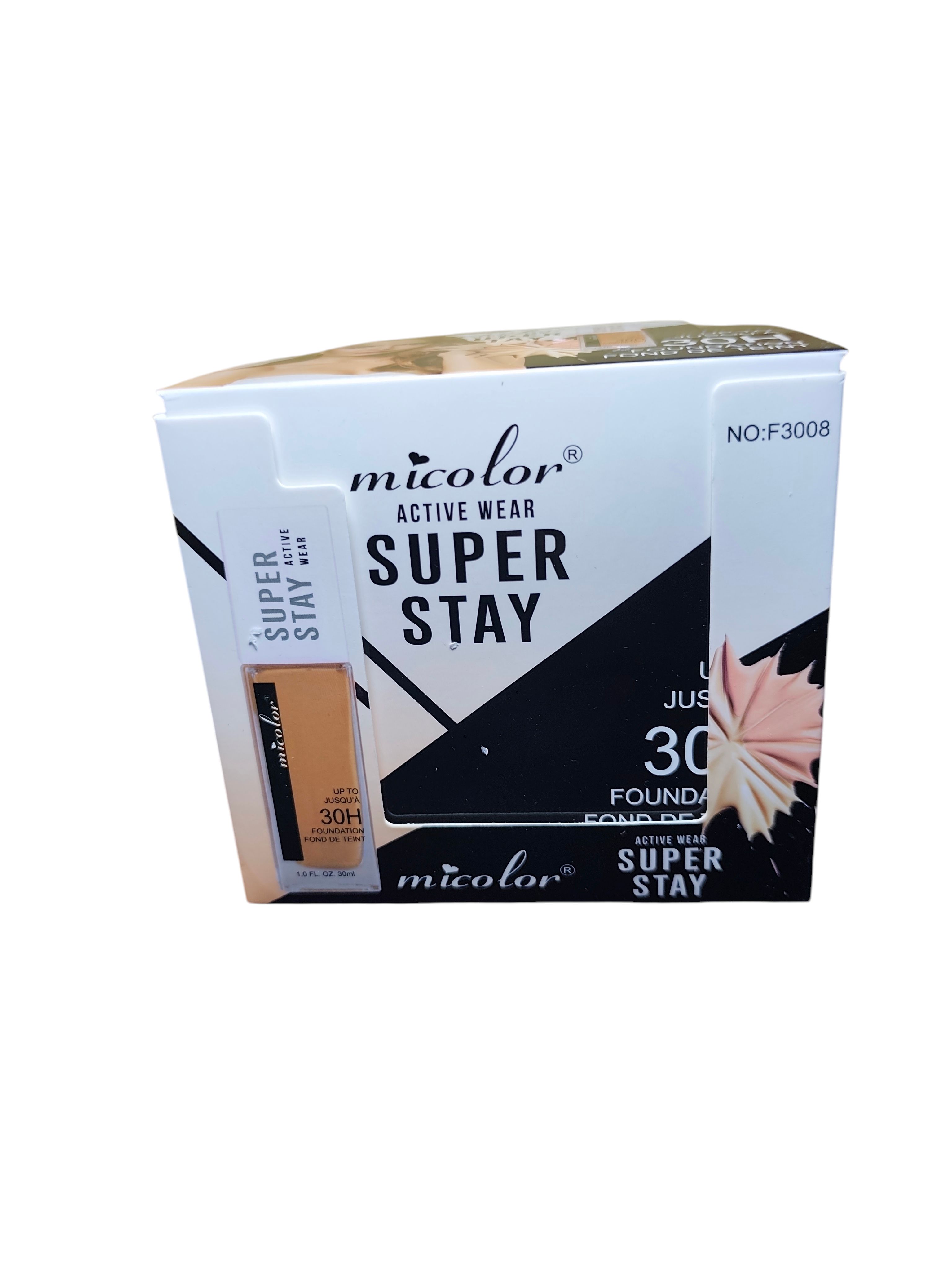 Micolor Active Wear Super Stay 30H Foundation, long-lasting full coverage liquid makeup for women, lightweight oil-free flawless finish, available in multiple shades, perfect beauty gift and professio