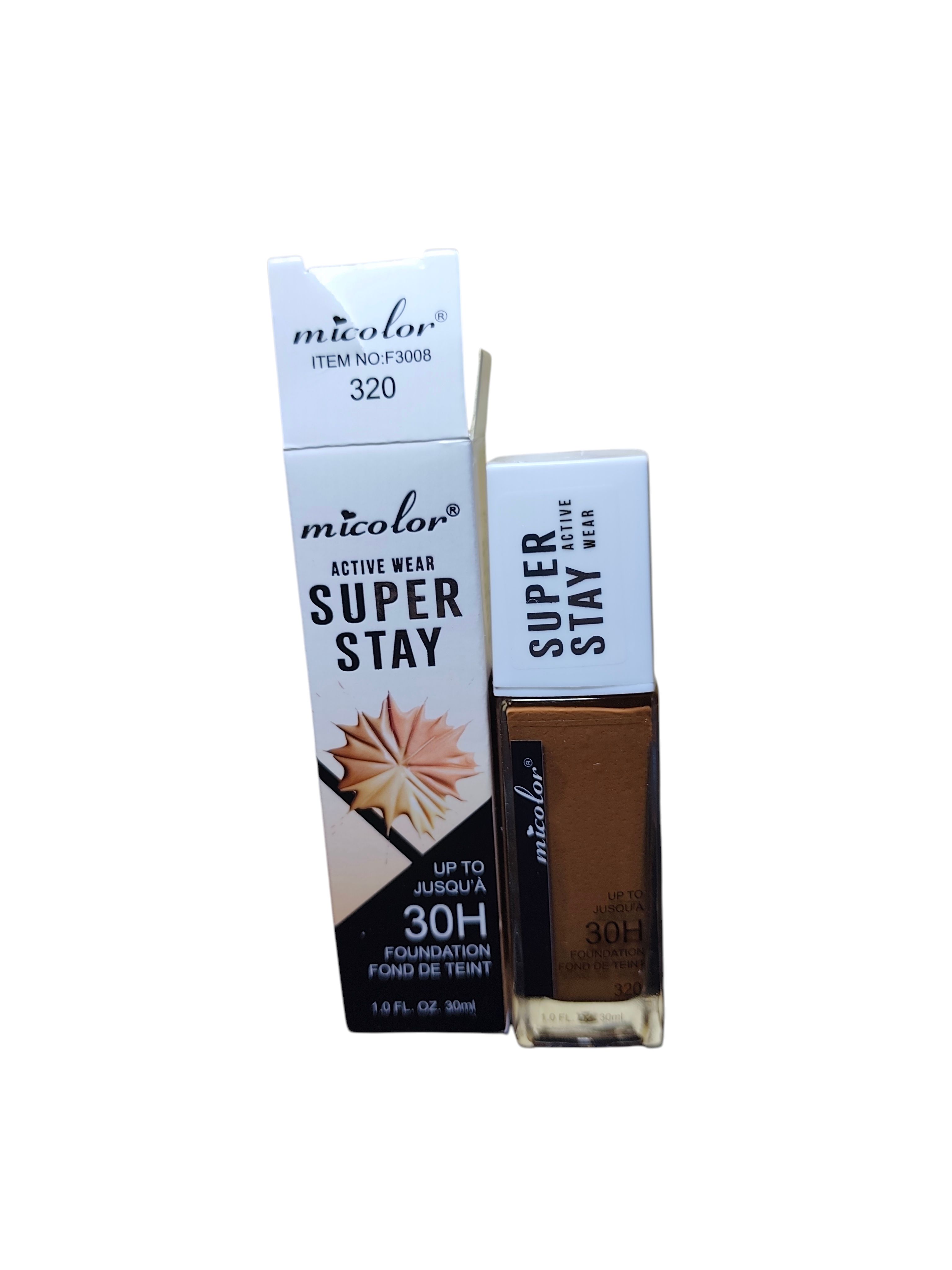 Micolor Active Wear Super Stay 30H Foundation, long-lasting full coverage liquid makeup for women, lightweight oil-free flawless finish, available in multiple shades, perfect beauty gift and professio
