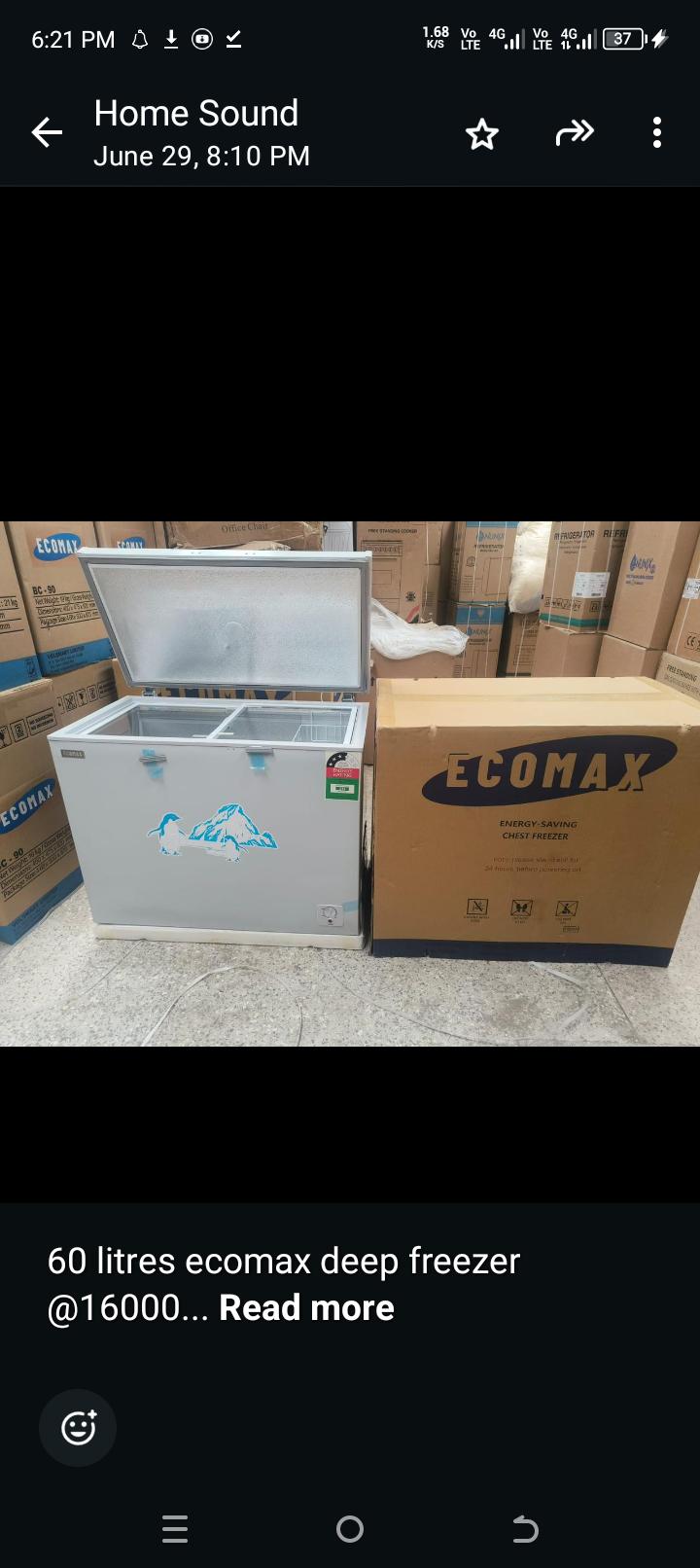 60 litres ecomax deep freezer With direct cool technology, the product remains fresh and frozen even at times of power cuts for as long as 12 hours