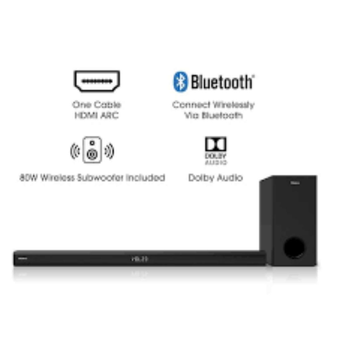 Hisense (HS218) 2.1CH 200W Output Sound Bar With Wireless Subwoofer,Dolby Audio,Bluetooth,HDMI