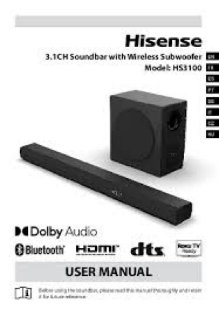 HISENSE HS3100 480W 3.1CH BLUETOOTH,DOLBY AUDIO,DTS CHANNEL WITH WIRELESS SUBWOOFER-1 YEAR WARRANTY