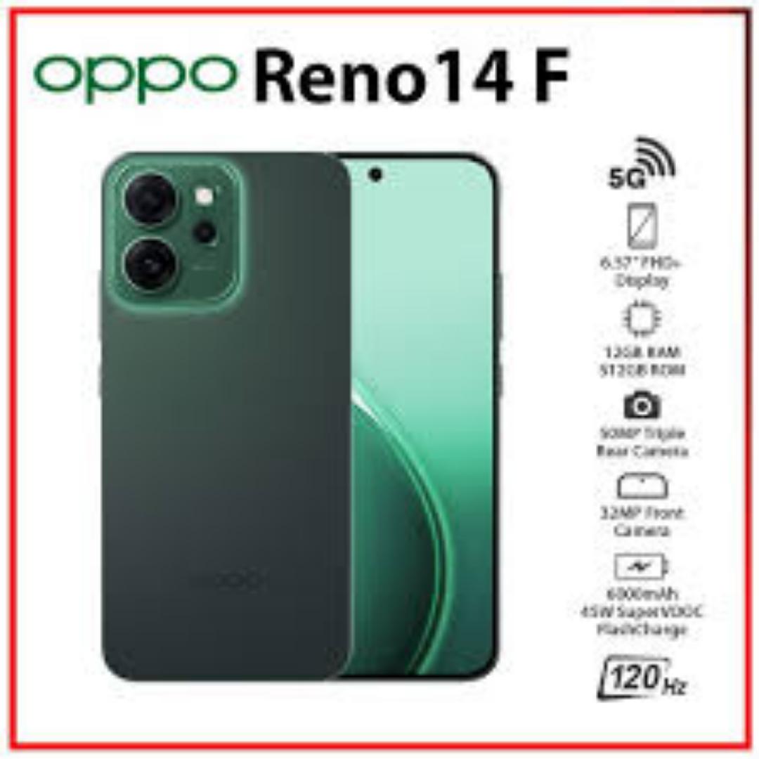 Brand New OPPO Reno14 F 5G 512GB+12GB 6.57" 120Hz AMOLED 6000mAh 45W 50MP Camera Snapdragon 6 Gen 1 Android 15 Fingerprint Face Unlock Dual SIM Smart Phones RENO 14F