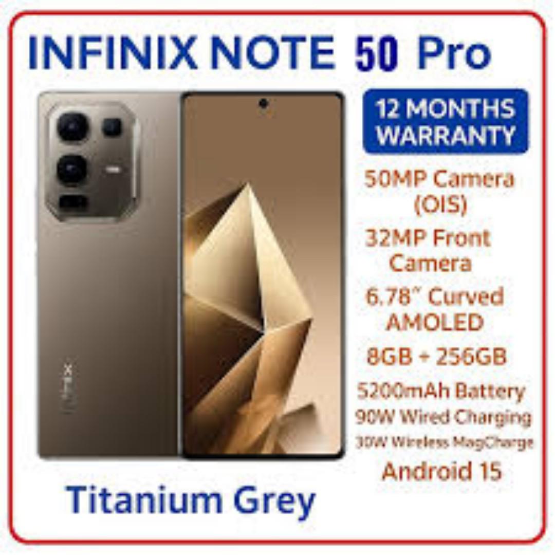 Infinix Note 50 PRO 256GB+16GB (8+8)GB RAM 6.78" 144Hz Screen Dual SIM Phone 90W 5200mAh 50MP Camera  Android 15 MediaTek Helio G100 Ultimate Metal Middle Frame Smart AI Phones