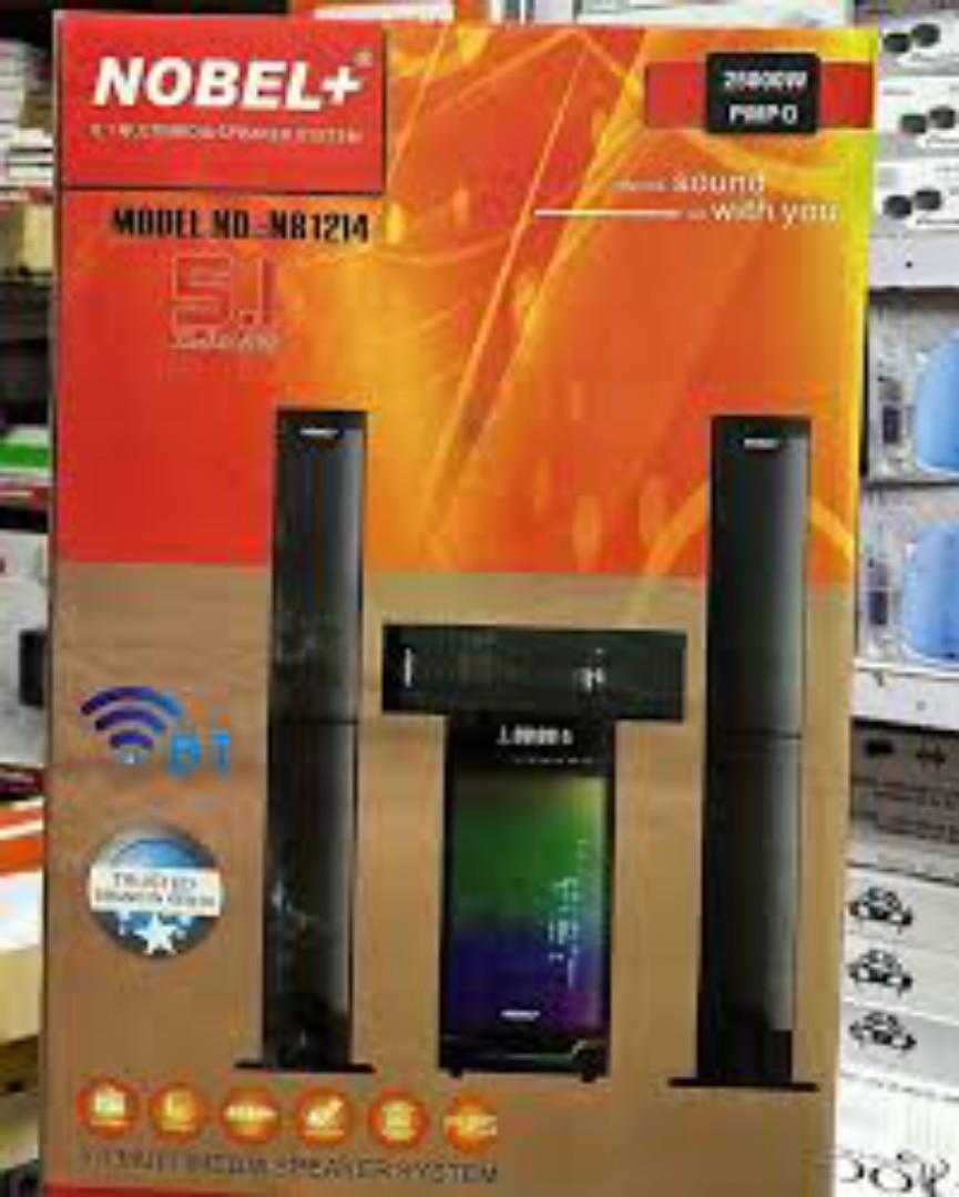 Nobel NB-1214 5.1CH 25000W HIGH TECH MULTIMEDIA SOUND SYSTEM BT/FM/USB/AUX-1 year warranty.