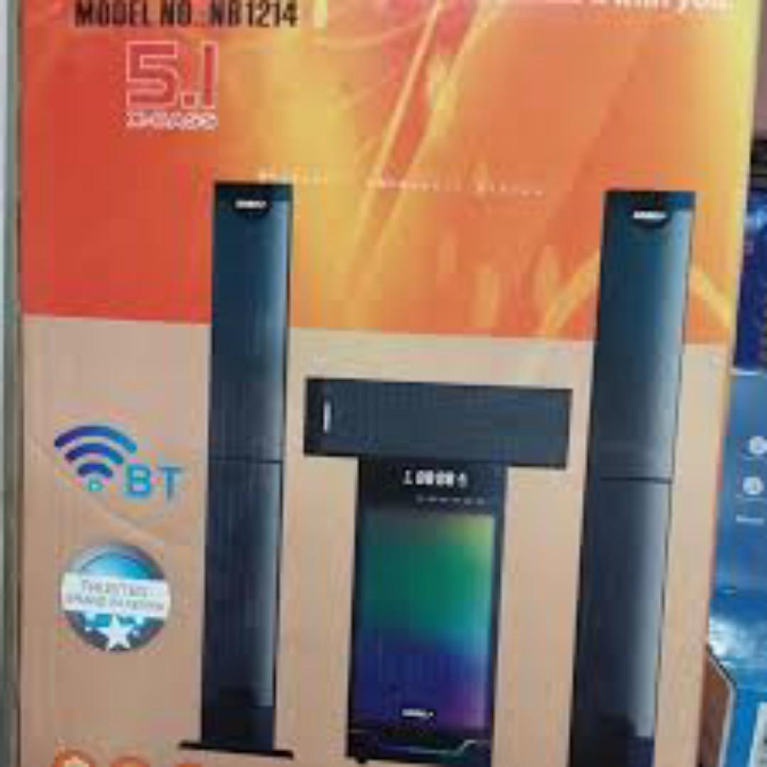 Nobel NB-1214 5.1CH 25000W HIGH TECH MULTIMEDIA SOUND SYSTEM BT/FM/USB/AUX-1 year warranty.