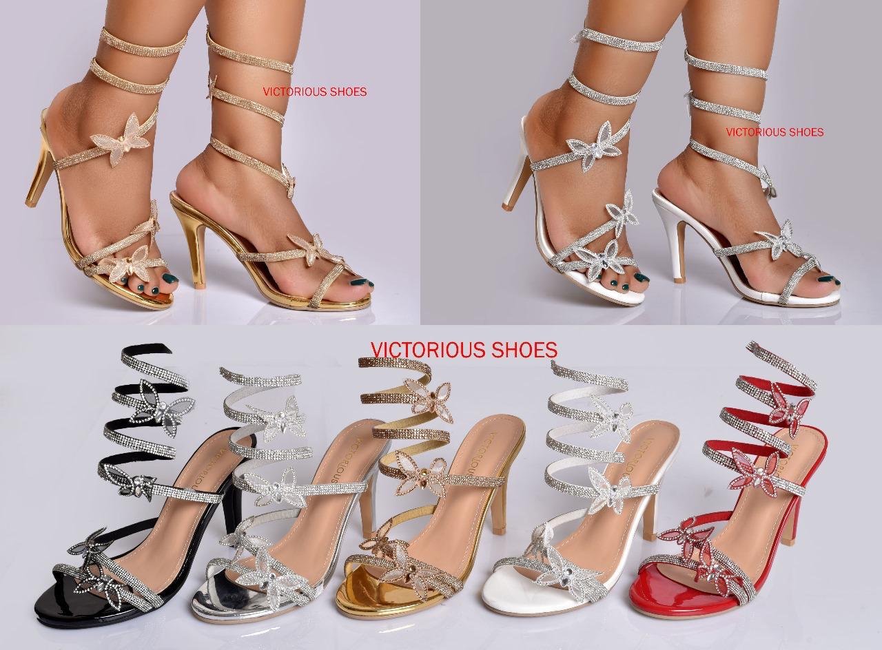 Women's Victorious ⚡🔥High Heel Wrap-Around With Butterfly 🦋 Deco Open Toe, Beautiful Sparkling Stiletto, Ideal For Wedges..💞💞💯