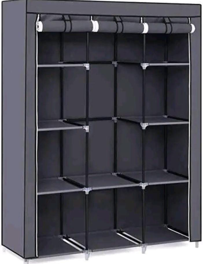Portable  Febric Cloth Wardrobe _Shelves And Hanging Section ✨✨Metallica Wardrobe 3 Column 💯❤️❤️