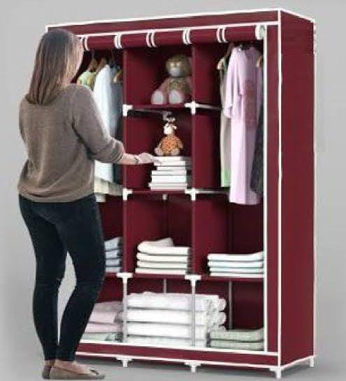 Portable  Febric Cloth Wardrobe _Shelves And Hanging Section ✨✨Metallica Wardrobe 3 Column 💯❤️❤️