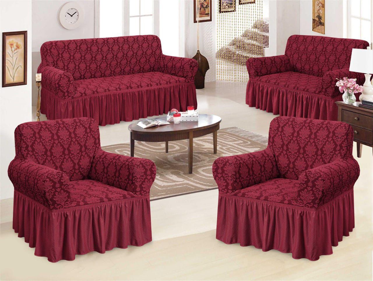 Important Loose Cover 7 Seater Set Of Premium Turkish Designs Jacquard Stretchable  Sofa Cover.