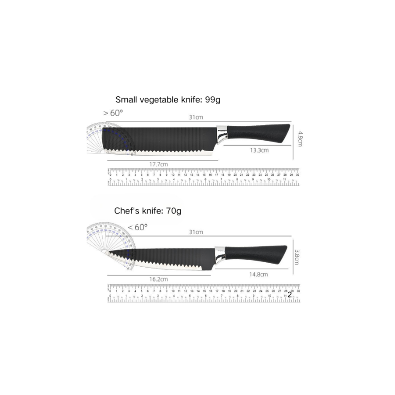Kitchen Knife Set, Household Kitchen Knife, Cutting Knife, Fruit Knife, Golden Classic Black Horseshoe Handle, Wavy Pattern, Six-piece Set