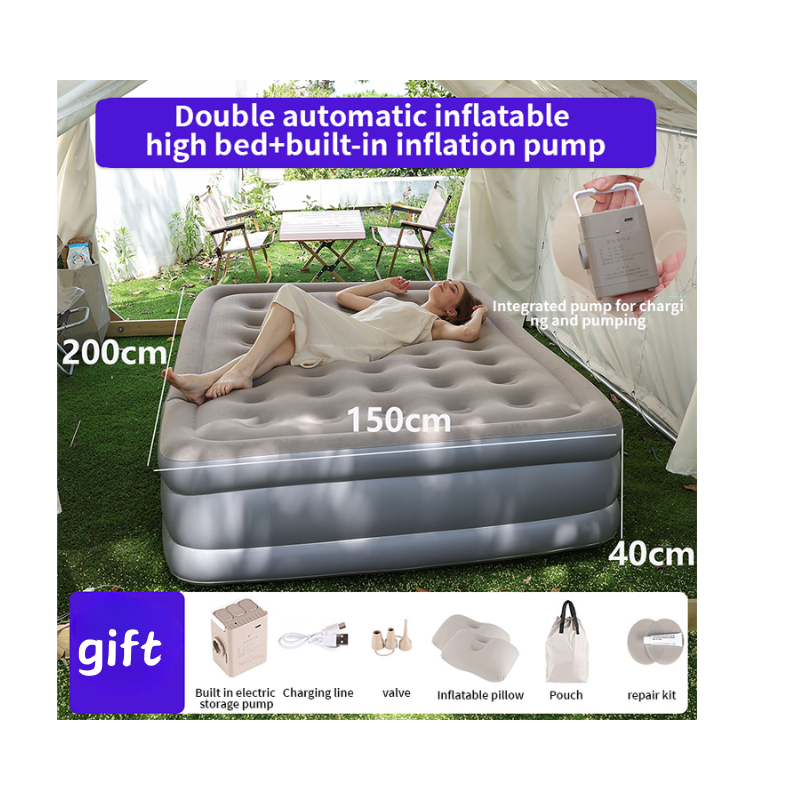 Airbed, automatic inflatable mattress, PVC value velvet, built-in pump, thickened, durable, portable folding air bed