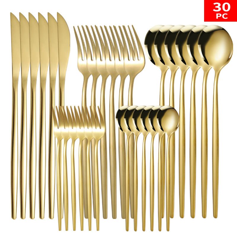 30Pcs High Quality Stainless Steel Cutlery Set Spoon, Knilte, Fork Slver/Gold