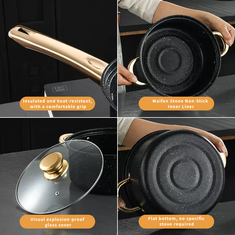 15PCS Non-stick Pan Kitchenware Cookware Set: (5 pots 4 lids) 1PCS 18CM Milk Pot 20CM Soup Pot 24CM Soup Pot 26CM Frying Pan 24CM Frying Pan Tableware) Kitchenware Set