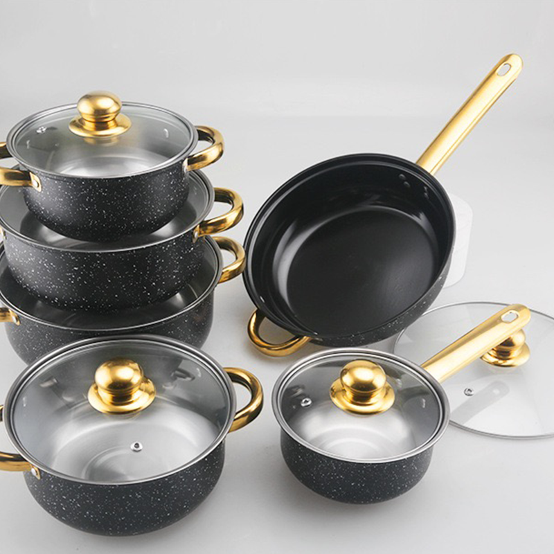 15PCS Non-stick Pan Kitchenware Cookware Set: (5 pots 4 lids) 1PCS 18CM Milk Pot 20CM Soup Pot 24CM Soup Pot 26CM Frying Pan 24CM Frying Pan Tableware) Kitchenware Set