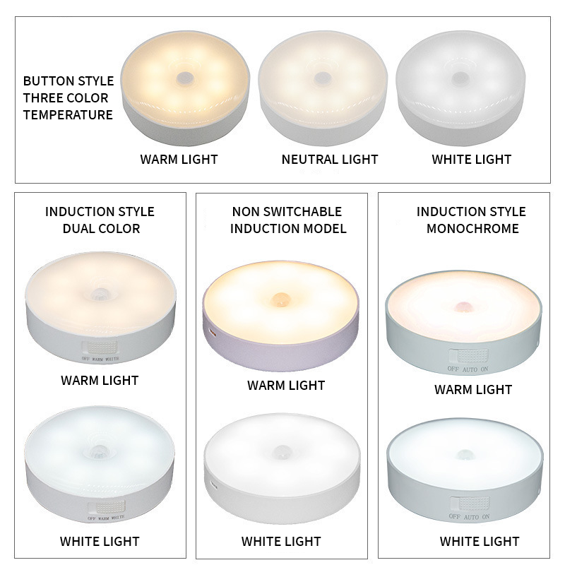 LED night light, human body induction light, three-color stepless dimming button, mobile magnetic bedside night light, USB rechargeable