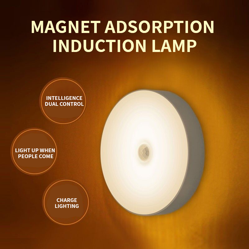 LED night light, human body induction light, three-color stepless dimming button, mobile magnetic bedside night light, USB rechargeable