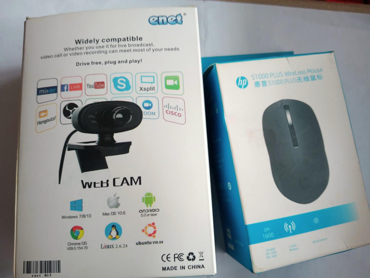Professional Laptop Accessory Bundle – Enet R15 Webcam + HP Wireless Mouse (GIFT)