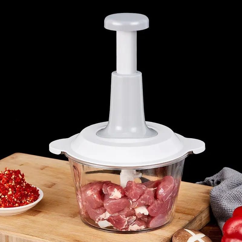 1PCS Manual Vegetable Mincer – Press Type Garlic, Meat, Onion, Vegetable Cutter Grinder & Food Chopper – Handheld Kitchen Food Processor with Whisk & Stirrer Function