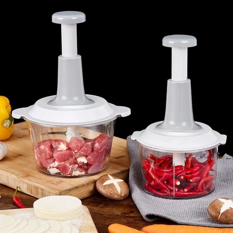 1PCS Manual Vegetable Mincer – Press Type Garlic, Meat, Onion, Vegetable Cutter Grinder & Food Chopper – Handheld Kitchen Food Processor with Whisk & Stirrer Function