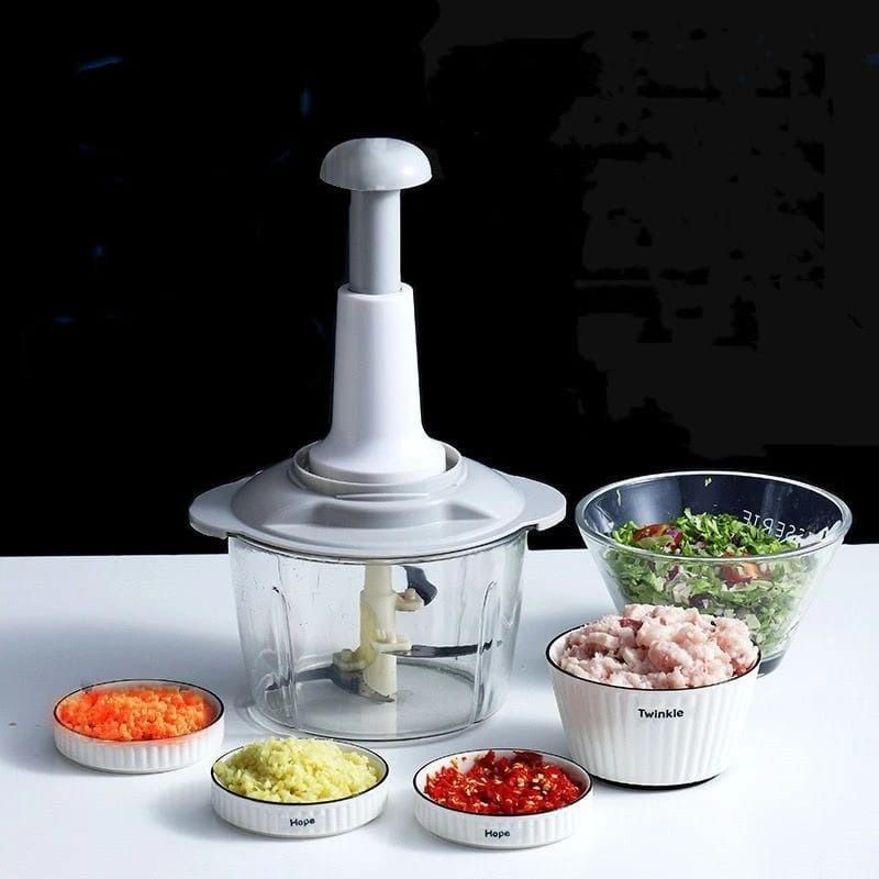1PCS Manual Vegetable Mincer – Press Type Garlic, Meat, Onion, Vegetable Cutter Grinder & Food Chopper – Handheld Kitchen Food Processor with Whisk & Stirrer Function