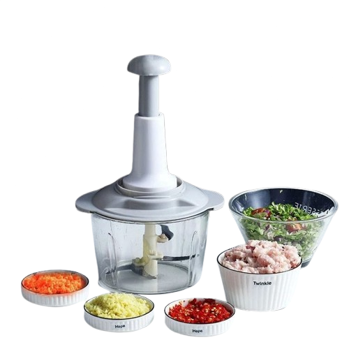 1PCS Manual Vegetable Mincer – Press Type Garlic, Meat, Onion, Vegetable Cutter Grinder & Food Chopper – Handheld Kitchen Food Processor with Whisk & Stirrer Function