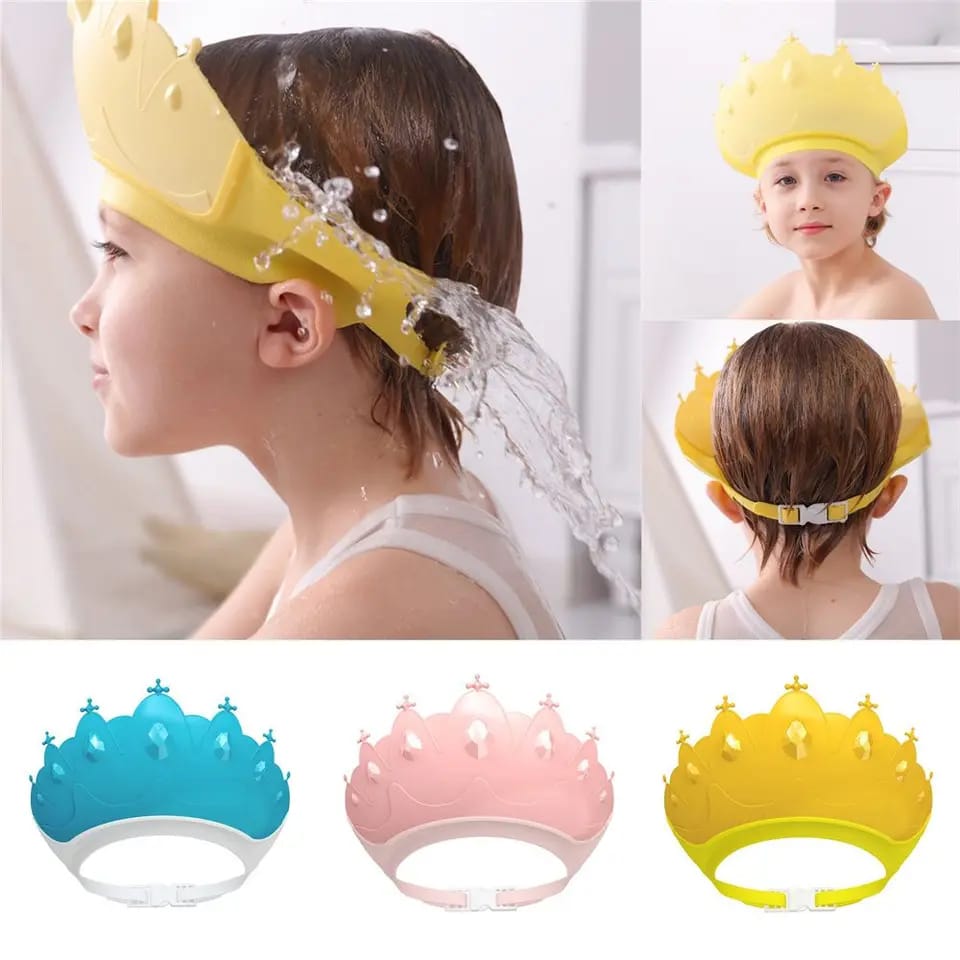 Adjustable Baby Shower Shampoo Cap – Crown Shape Wash Hair Shield Hat for Kids with Ear Protection – Safe Bath Time Shower Head Cover for Toddlers and Children