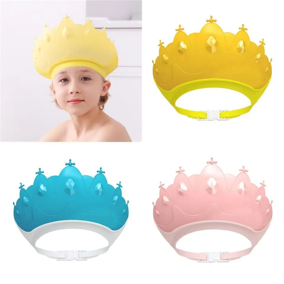 Adjustable Baby Shower Shampoo Cap – Crown Shape Wash Hair Shield Hat for Kids with Ear Protection – Safe Bath Time Shower Head Cover for Toddlers and Children
