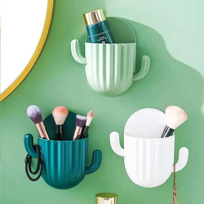 Household Wall Self-Adhesive Cactus Storage Rack – Multi-Purpose Wall Mount Holder for Toothbrush, Kitchen & Bathroom Accessories – Space-Saving, Durable & Decorative Organizer