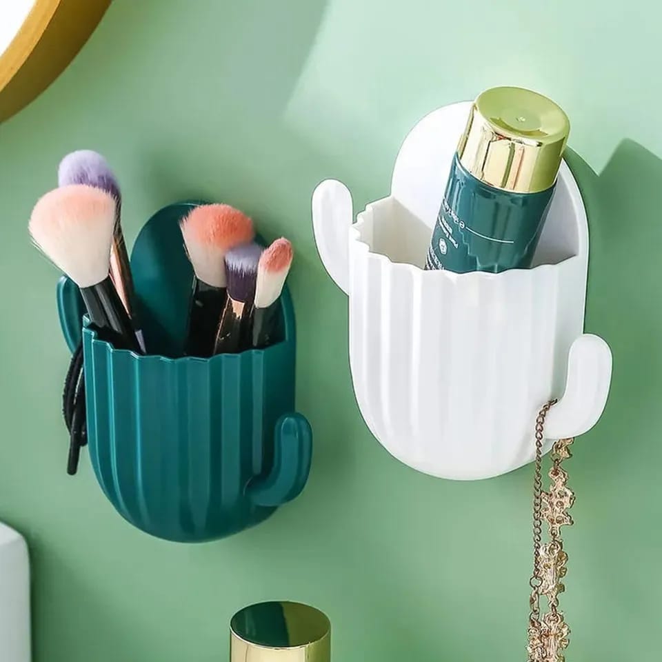 Household Wall Self-Adhesive Cactus Storage Rack – Multi-Purpose Wall Mount Holder for Toothbrush, Kitchen & Bathroom Accessories – Space-Saving, Durable & Decorative Organizer