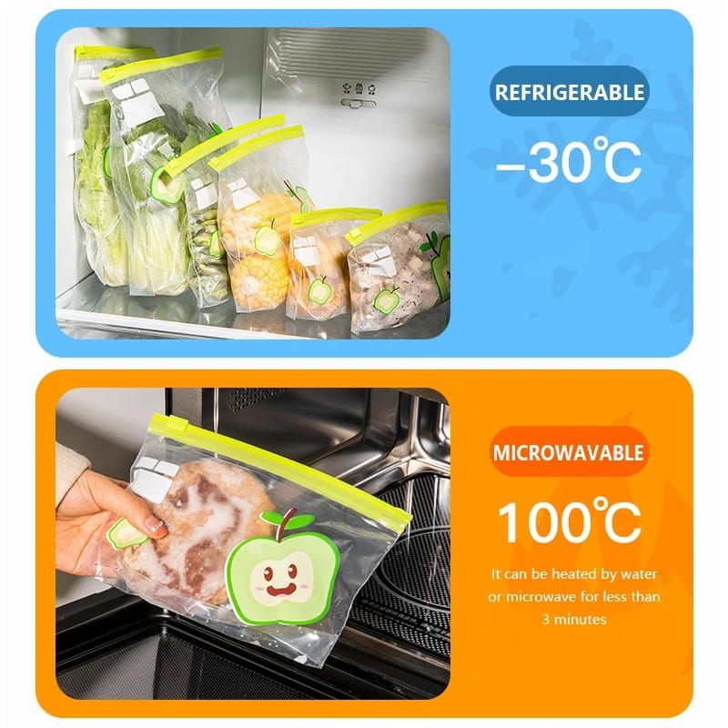 Reusable Food Storage Ziplock Bags – Leakproof Freezer Bags for Meat, Fruits & Vegetables – Durable, Eco-Friendly, BPA-Free Fridge Storage Containers