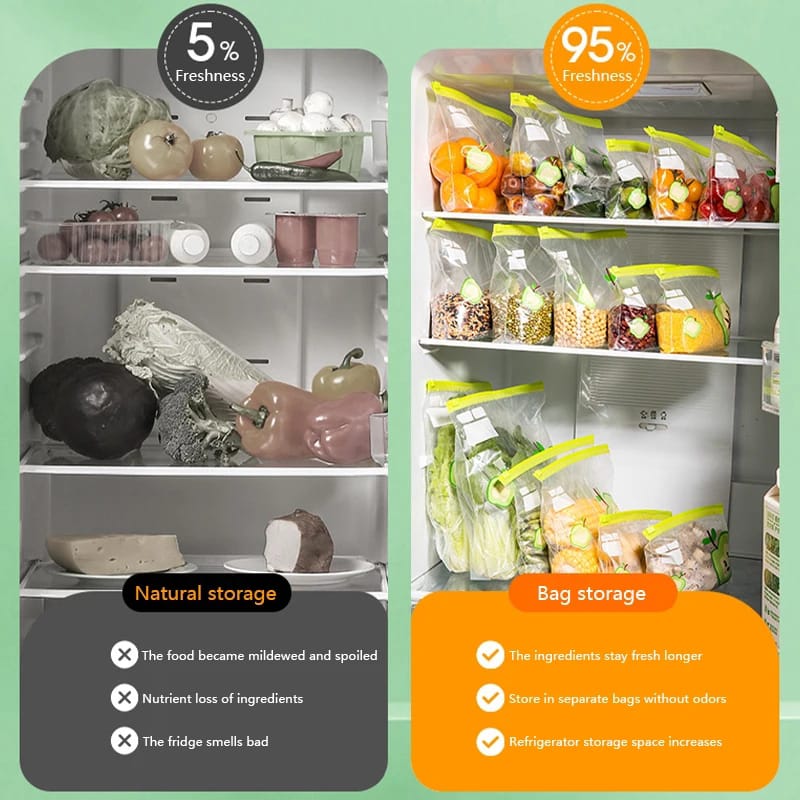Reusable Food Storage Ziplock Bags – Leakproof Freezer Bags for Meat, Fruits & Vegetables – Durable, Eco-Friendly, BPA-Free Fridge Storage Containers