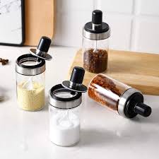 Spice Seasoning Bottle 200ml – Durable Glass Jar with Plastic Lid & Spoon for Kitchen Storage, Cooking, Baking, Seasoning & Condiment Organization