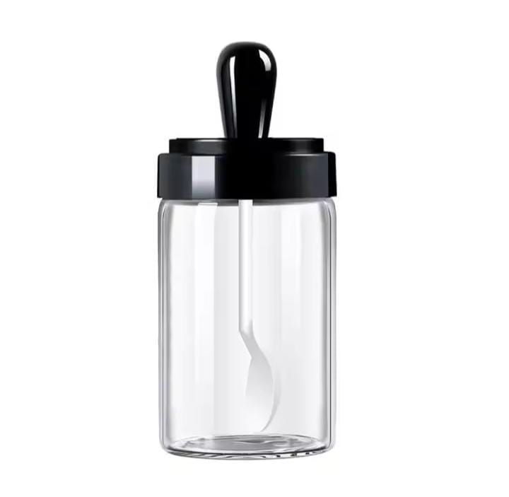 Spice Seasoning Bottle 200ml – Durable Glass Jar with Plastic Lid & Spoon for Kitchen Storage, Cooking, Baking, Seasoning & Condiment Organization