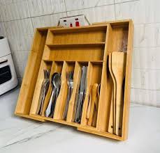 Multifunctional Expandable Bamboo Wooden Cutlery Drawer Organizer – Adjustable Kitchen Utensil Tray for Spoons, Forks, Knives & Tools – Eco-Friendly, Durable, Stylish Storage Solution