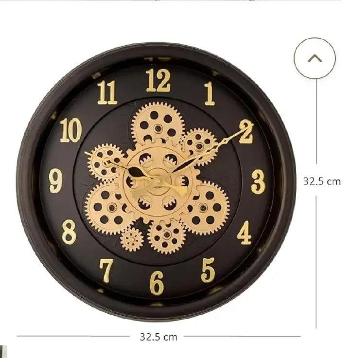 Rotating Moving Gear Wall Clock – 32cm Stylish Wooden-Look Plastic with Real Moving Gears & Belt Hanger – Unique Home, Office, Café, Bar & Lounge Decorative Wall Clock