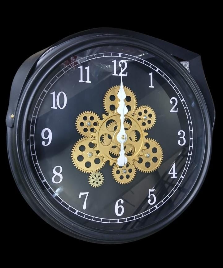 Rotating Moving Gear Wall Clock – 32cm Stylish Wooden-Look Plastic with Real Moving Gears & Belt Hanger – Unique Home, Office, Café, Bar & Lounge Decorative Wall Clock