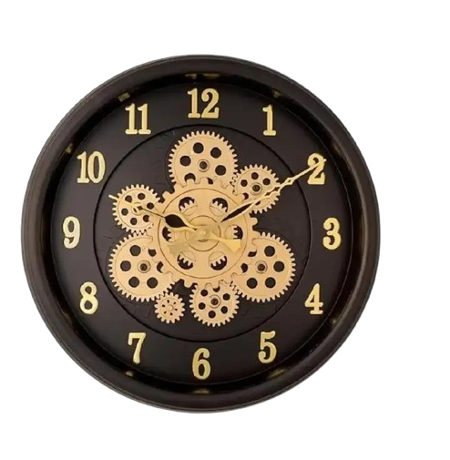 Rotating Moving Gear Wall Clock – 32cm Stylish Wooden-Look Plastic with Real Moving Gears & Belt Hanger – Unique Home, Office, Café, Bar & Lounge Decorative Wall Clock