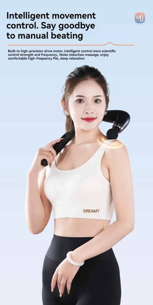 Smart Electric Massager – Rechargeable Handheld Deep Tissue Gun with Extended Handle, 6-Speed Control & 4 Professional Heads for Muscle Relaxation, Pain Relief & Body Recovery